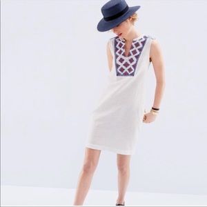 J. Crew White Linen Dress with embroidered design